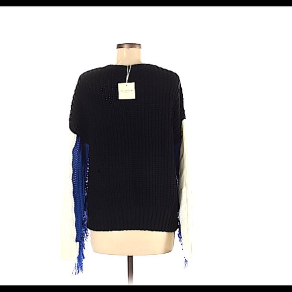 New Free Generation Fringe Sweater Cable Knit Blue White Black Colorblock Size M - Picture 4 of 16
